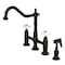Kingston Brass KS1270PXBS Heritage Bridge Kitchen Faucet W/ Brass Sprayer, Matte Black KS1270PXBS - alternate 1